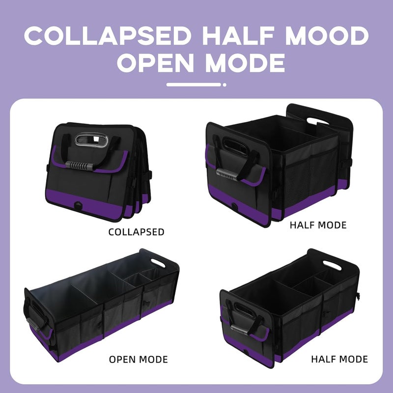 AOPHY Trunk Organizer for Car, Sturdy Storage Organization with Non-Slip Bottom Strips, 95L Large Capacity Cargo Organizer for Suv, Truck, Sedan, Waterproof Portable Car Organizers for Women Men(Purple) - Image 5
